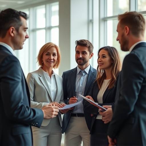 Eine Führungskraft diskutiert mit ihrem Team über nachhaltige Geschäftspraktiken und soziale Verantwortung.